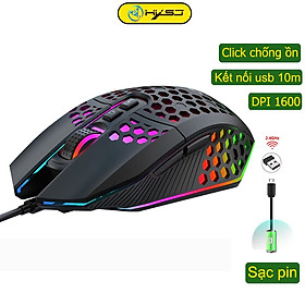 Chuột không dây chơi game HXSJ X801 thiết kế độc lạ Led RGB đổi màu click chống ồn DPI 1600 - Hàng chính hãng