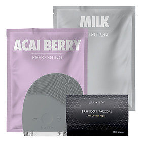 Combo Máy Rửa Mặt Và Mát Xa Da Mặt Halio + 2 Mặt Nạ Lixibox Milk Và Acai Berry + Giấy Thấm Dầu Than Hoạt Tính Tre Lixibox