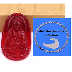 Mặt Phật A di đà 5 cm (size XL) pha lê đỏ kèm móc và dây chuyền inox, Mặt Phật bản mệnh