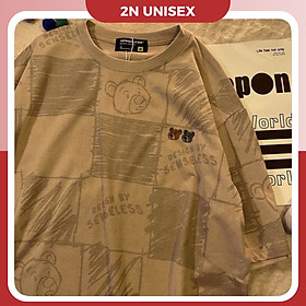 Áo thun tay lỡ form rộng - phông nam nữ cotton oversize - T shirt Gấu ô vuông- 2N Unisex