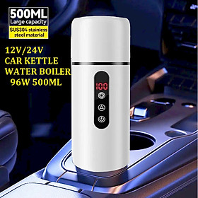 Bình Đun Nước Xe Hơi 12V/24V 500ML SUS304 Chức Năng Khuấy Tự Động 4 Chế Độ Nhiệt Tự Ngắt Khi Sôi Dùng Cho Xe Tải Xe Khách Đường Dài