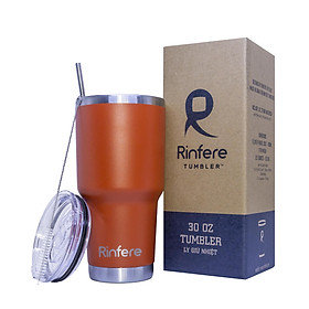 Ly Giữ Nhiệt Nắp Trượt Chống Tràn Rinfere - Tặng Kèm Ống Hút Không Gỉ, Dụng Cụ Vệ Sinh Ông Hút (900ml)