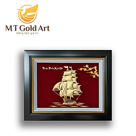 Hình ảnh Tranh thuyền buồm hoa mai dát vàng(27x34cm) MT Gold Art- Hàng chính hãng, trang trí nhà cửa, phòng làm việc, quà tặng sếp, đối tác, khách hàng, tân gia, khai trương 