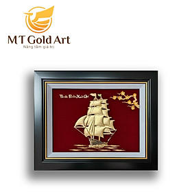 Tranh thuyền buồm hoa mai dát vàng(27x34cm) MT Gold Art- Hàng chính hãng, trang trí nhà cửa, quà tặng sếp, đối tác, khách hàng.