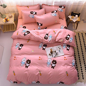 Trọn Bộ Vỏ Chăn Ga Gối Poly Cottong Gấu Line Friend