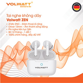 Mua Tai nghe không dây Volwatt Zen hàng chính hãng | TWS Bluetooth 5.4  4 Mic ENC  Driver 13mm  Nghe 4–5h + Hộp 400mAh  BH 12 tháng
