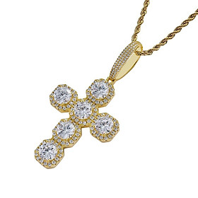 Gold / Plated Copper Zircon Stone Cross Pendant Necklace