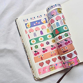 Cuộn Washi Tape Style Hàn Quốc - Băng Dính Hoạ Tiết Trang Trí Sổ Bullet Journal