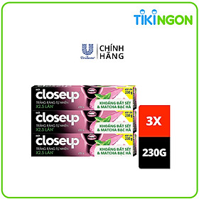 Combo 3 Kem đánh răng dạng Gel Closeup Trắng Răng Tự Nhiên Khoáng Đất Sét & Matcha Bạc Hà 230g cho răng trắng tự nhiên hơn 2.5 lần