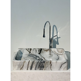 Mua LAVABO ĐẶT BÀN ĐÁ ĐÁ TỰ NHIÊN CHỮ NHẬT MỎNG MÀU TRẮNG VÂN NÂU