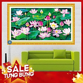 Tranh đính đá Hoa Sen Kích thước 90*53cm, Tranh đính đá Chưa đính VS136