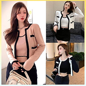 SET áo khoác TAY DÀI kèm áo hai dây Cardigan len dệt kim Quảng Châu cực xinh và thanh lịch