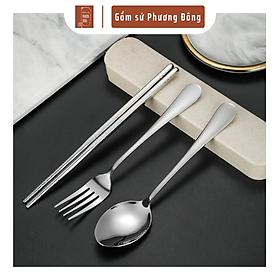 Mua Bộ đũa thìa dĩa ăn cá nhân chất liệu inox 304 sáng bóng kèm hộp đựng