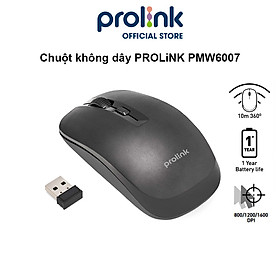 Chuột không dây PROLiNK PMW6007 kiểu dáng thời trang, tiết kiệm pin, độ phân giải cao dành cho PC, Laptop - Hàng chính hãng - Đen