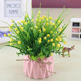 Mua Hoa cỏ nhân tạo  bình hoa baby để bàn  kệ tủ trang trí nhà cửa  chậu sứ mini gân sọc độc đáo (đã cắm sẵn)