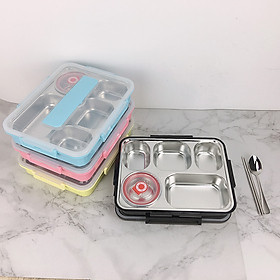 Mua KHAY CƠM INOX 5 NGĂN NẮP ĐẬY KÍN  CÓ BÁT ĐỰNG CANH VÀ KHAY THÌA DĨA
