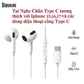 Tai Nghe Có Dây Chân Type C Cho Iphone 15 16 17 Baseus Encok C17 Cao Cấp Âm Thanh Hay - Hàng chính hãng - Tai Nghe Chân Type C Baseus C17
