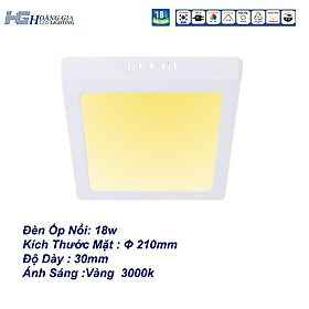 Đèn Led Ốp Nổi Vuông 18W Ánh Sáng Vàng