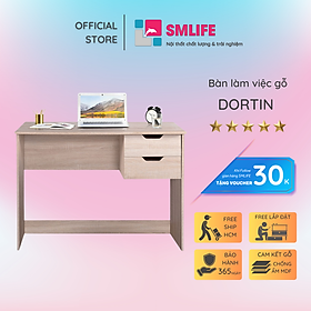 Bàn máy tính bằng gỗ thiết kế liền tủ SMLIFE Dortin