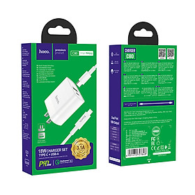 Bộ Củ Sạc Hoco C80 + Cáp Sạc Lightning - Hỗ trợ sạc nhanh QC3.0 - Hàng Chính Hãng