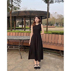 Váy thun nữ sát nách xếp ly eo dáng dài v238404 by germe