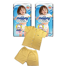 Bộ 2 tã quần cao cấp bé gái Moony L44 [Tặng bộ quần áo Nous 18-24m]