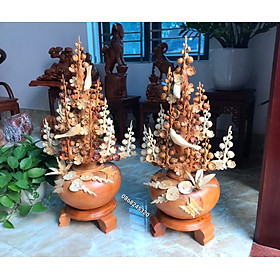 2 bình hoa mai phú quý phong thủy trang trí phòng khách đẹp long lanh bằng gỗ hương kt 80×41×30cm