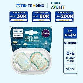 Ty ngậm Philips Avent dạ quang cho bé 0-6M (SCF376/18, vỉ đôi)