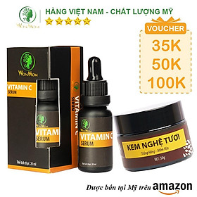 Bộ dưỡng trắng hồng, mịn màng da mặt Wonmom  1 serum vitamin C + 1 kem