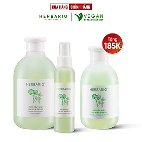 Bộ 3 rau má và diếp cá Herbario chăm sóc da mụn: Nước tẩy trang 300ml + Sữa rửa măt 200ml + Xịt khoáng 100ml