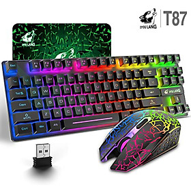 Mua Bộ Bàn Phím Và Chuột Không Dây Vinetteam Ziyoulang T87 Led RGB Rainbow Bbacklight Pin 3800mAH Có Thể Sạc Lại Tặng Kèm Lót Chuột Siêu Chất - Hàng Chính Hãng