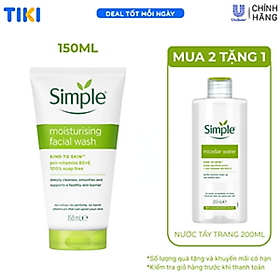 [Tặng kèm nước tẩy trang 200ml] Sữa rửa mặt Simple Moisturising Facial Wash da khỏe mịn màng 150ml