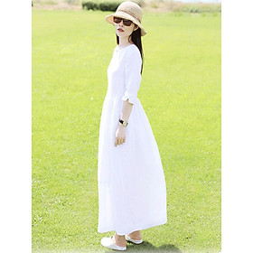 Đầm suông nữ chất linen cao cấp, đầm trắng có dây rút eo siêu xinh đi biển, đi chơi Da78
