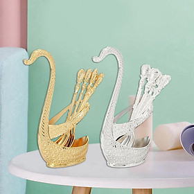 Creative Dinnerware Set Decorative Swan Base Holder 12 Spoons Golden+Silver