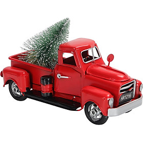 Trang trí bàn Giáng sinh Xe tải cổ điển màu đỏ - 17 cm - Xe bán tải bằng kim loại có cây thông Noel - Trang trí bàn tiệc/lò sưởi bằng xe tải