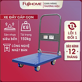Xe đẩy hàng 4 bánh gấp gọn 200kg Nhật Bản Nhập Khẩu FUJIHOME, bánh cao su không ồn, xe chở đồ kéo hàng gấp gọn đa năng giá rẻ - Hàng Nhập Khẩu