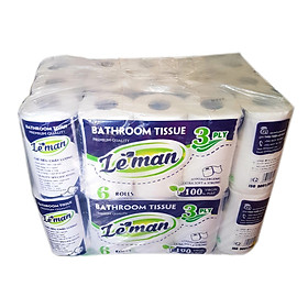 Cây (10 lốc) giấy vệ sinh Leman xanh dương 3 lớp - CÓ LÕI - 6 cuộn/ lốc