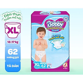 Tã Dán Bobby Siêu Mỏng Thấm Gói Siêu Lớn XL62 (62 Miếng)