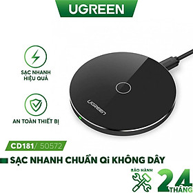 Mua Sạc nhanh không dây  thông minh UGREEN CD181 50572 cho iPhone 8/8+/X/XS/XS max/XR (7.5W/10W)  hỗ trợ cả khi có vỏ ốp - hàng chính hãng