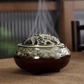 Lư gốm sứ Hoa Văn Xông đốt nụ vân mây nhang Trầm Hương kèm đế lót bông - Mộc Trầm Hương Khang Bình