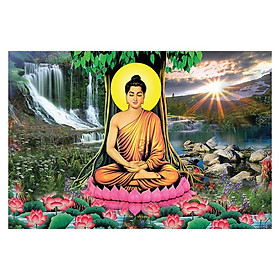 Tranh phật trang trí nhà cửa mẫu Phật thích ca mâu ni ngồi dưới gốc bồ đề, Tranh Phật Giáo Thích Ca Mâu Ni Phật 2488