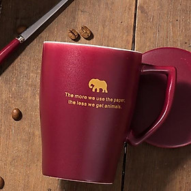 Ly sứ kèm thìa cán sứ | CA SỨ CÓ NẮP KÈM THÌA INOX CÁN SỨ CAO CẤP ĐEN NHÁM 2022 HỌA TIẾT VÀNG KIM