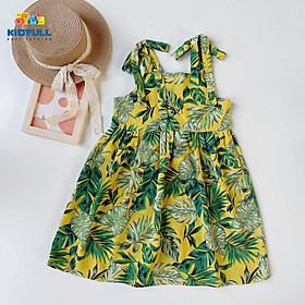Đầm maxi hoa lá hai dây mùa hè cho bé gái size 12-25kg chất cát hàn mềm mát