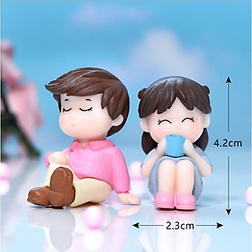 Mô hình đôi bạn ngồi bên nhau uống trà dùng trang trí tiểu cảnh, terrarium, móc khóa, DIY