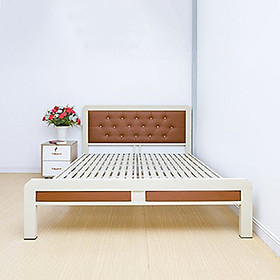 Giường sắt kiểu gỗ cao cấp mẫu mới màu trắng nhiều kích thước từ 1m đến 1m8 x 2m