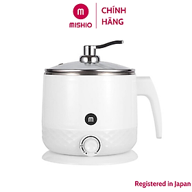 Ca nấu đa năng Mishio MK214 600W 1,5L inox 304, nấu nước, nấu mì, lẩu - Màu trắng xám - Hàng chính hãng