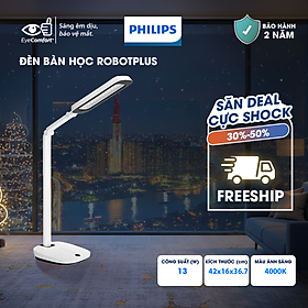 Đèn bàn học bảo vệ mắt Philips LED RobotPlus DSK601 RD 13W ánh sáng trung tính 4000K, 4 cấp độ sáng