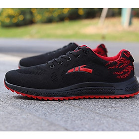 Giày Nam Sneaker Thể Thao Màu Đen Đỏ Đế Đên Êm Chân