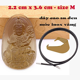 Mặt Phật Phổ hiền bồ tát đá obsidian ( thạch anh khói ) 3.6 cm kèm vòng cổ dây cao su đen - mặt dây chuyền size M, Mặt Phật bản mệnh