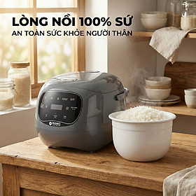 Nồi Cơm Điện Sứ Dưỡng Sinh Mishio MK365 lòng sứ nguyên chất 0.8L không chứa chất chống dính - Hàng chính hãng